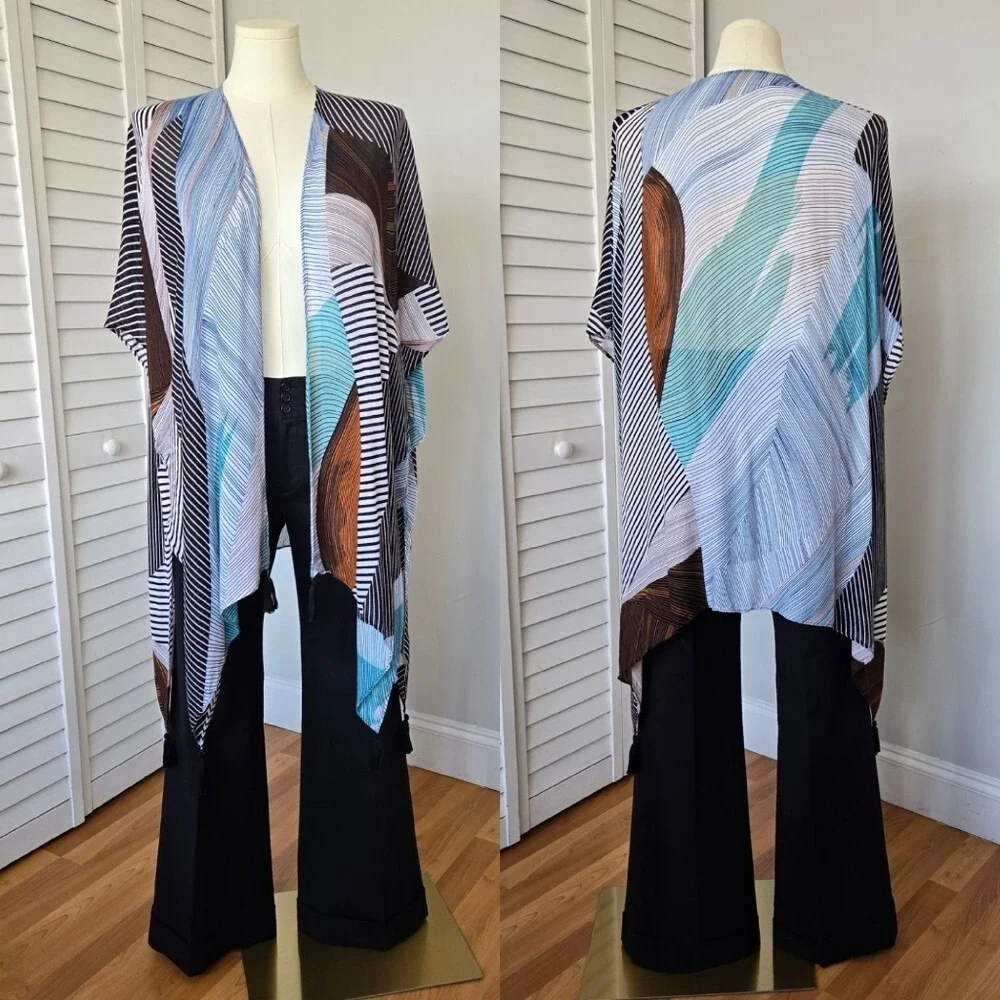 Moss Rose Lightweight Kimono Beach Coverup OS Lagenlook Artsy Vacation Chic Boho